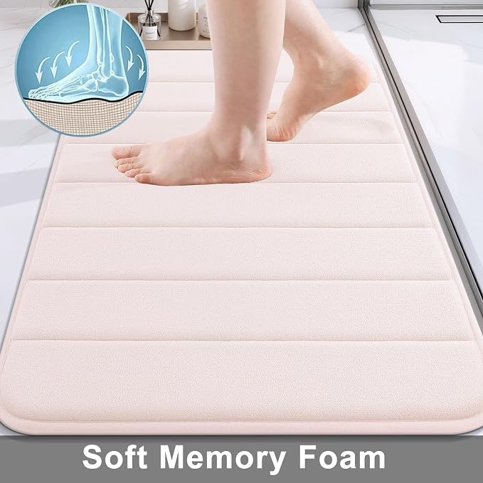 Buganda Memory Foam Bath Mat 70 x 24, Ultra Soft Absorbent Bathroom Rugs | Pink, Machine Washable Quick Dry Bath Mats for Bathroom Floor, Shower and Tub, Home Decor Accessories