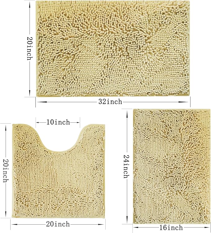 Bathroom Rugs Sets 3 Piece Non Slip,Bath Rugs with PVC Backing Bath Carpet,Bathroom Rug Washable,Absorbent,Plush Carpet Mats,Bath Mats for Bedroom, Kitchen,Tub,Home Decor(Camel)