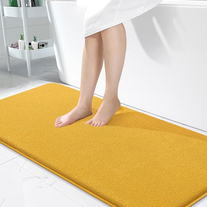 OLANLY Memory Foam Bathroom Runner Rugs 47x24, Long Bath Mat, Golden Yellow | Soft Quick Dry Bath Rugs, Non-Slip, Absorbent Machine Washable Mat for Bathroom Floor, Tub and Shower, Home Decor Accessories