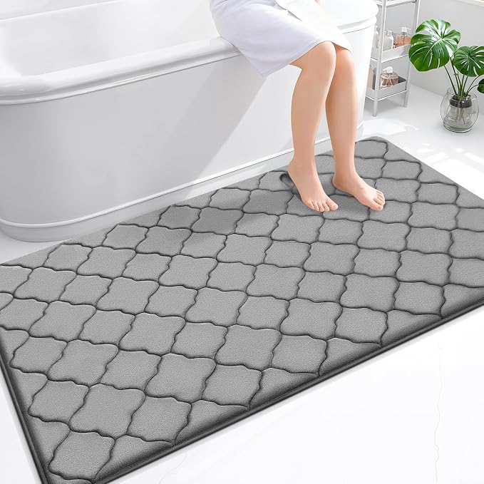 OLANLY Memory Foam Bath Mat Rug 59x34, Ultra Soft Bathroom Rugs, Grey | Thick Absorbent Carpet, Non-Slip Backing, Machine Washable, for Bathroom Floor, Tub, Shower and Home Decor Accessories