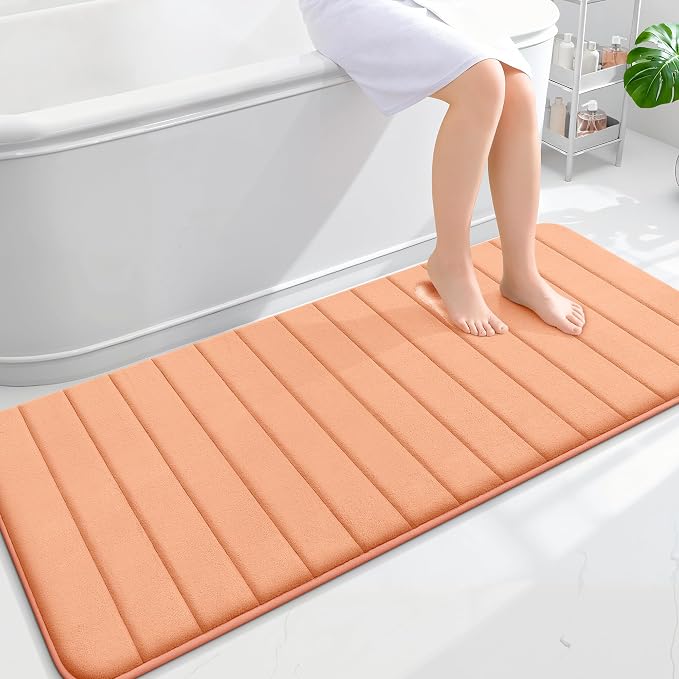 OLANLY Memory Foam Long Bathroom Rugs Runner 59x24, Super Soft Absorbent | Peach, Quick Dry Bath Mat, Machine Washable Shower Floor Rugs, Bathmat Carpet for Bathroom Floor, Tub and Shower