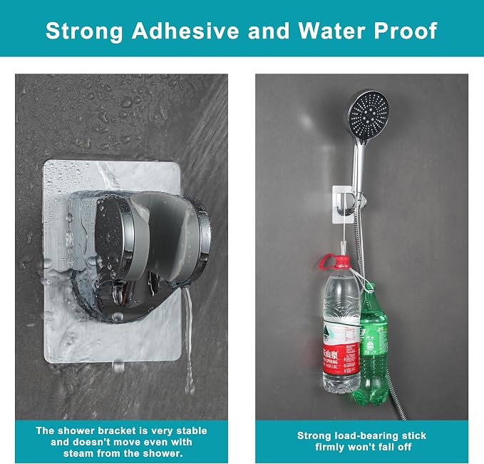 GwernKB Shower Head Holder Strong Adhesive No Drilling Wall Mount Adjustable Handheld Showerhead Bracket for RV Kids Bathroom Shower,Fix Firmly and Use Conveniently (Silver, 2)
