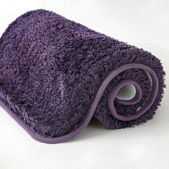 MIULEE Dark Purple Bathroom Rugs Set 2 Piece Soft Bath Mats 20x24+16x24 in | Absorbent Microfiber Bath Mat and U-Shaped Toilet Rug, Non Slip, Quick Dry, for Bathroom Floor Tub Showers, Machine Washable