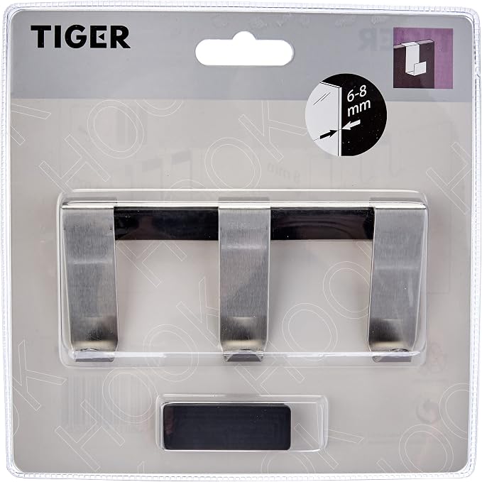 Tiger Basic for Shower Doors 6-8 mm Brushed Stainless Steel Hooks, One Size