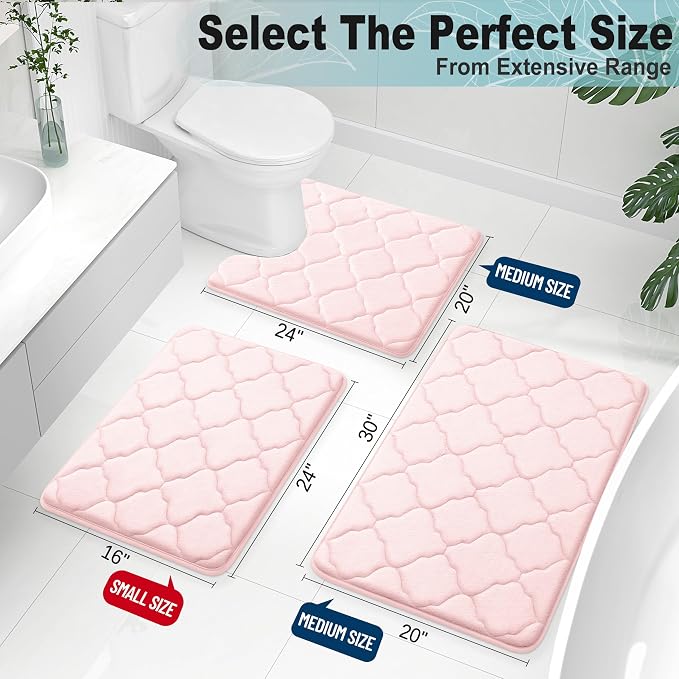 OLANLY Memory Foam Bath Mat Rug 30x20, Ultra Soft Bathroom Rugs, Pink | Thick Absorbent Carpet, Non-Slip Backing, Machine Washable, for Bathroom Floor, Tub, Shower and Home Decor Accessories
