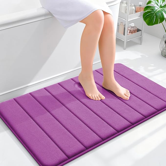 OLANLY Memory Foam Bath Mat 35x24, Super Soft and Absorbent Bathroom Rugs | Purple, Quick Dry Bath Rug, Machine Washable Shower Floor Mats, Bathmat Carpet for Bathroom Floor, Tub and Shower