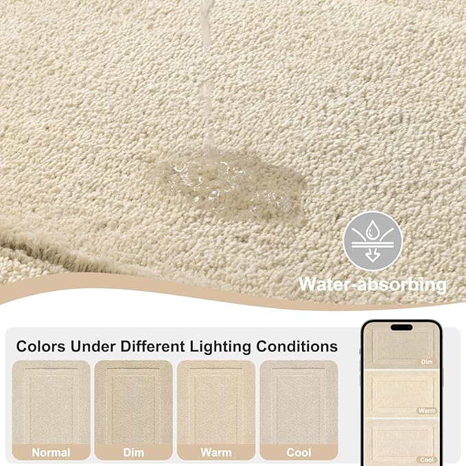 SHACOS Soft Microfiber Bathroom Rugs Set of 2 Pieces, Light Beige | 47x20 + 32x20, Absorbent Plush Bath Rugs, Non Slip Washable Shaggy Bath Mats, Fluffy Bathroom Runner Floor Mats Shower Rug