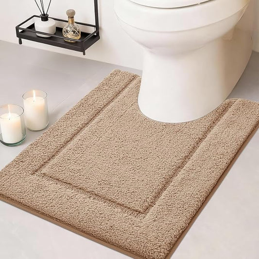 IM HOME Toilet Rugs, Ultra Soft Thick Plush Fluffy Microfiber Absorbent Contour Bathroom Rugs for Toilet, Non-Slip Backing, Machine Washable Bath Mats for Bathroom Floor, Tub and Shower, Brown
