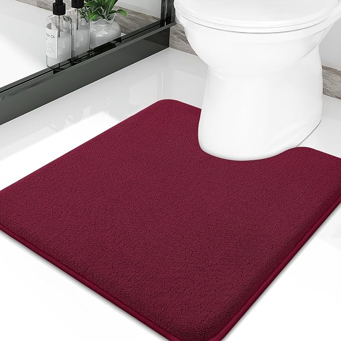 Smiry Memory Foam Toilet Rugs U Shaped 20x20, Extra Soft Bath Mat | Burgundy Quick Dry, Machine Washable Bath Mats for Bathroom, Shower, Tub and Home Decor Accessories