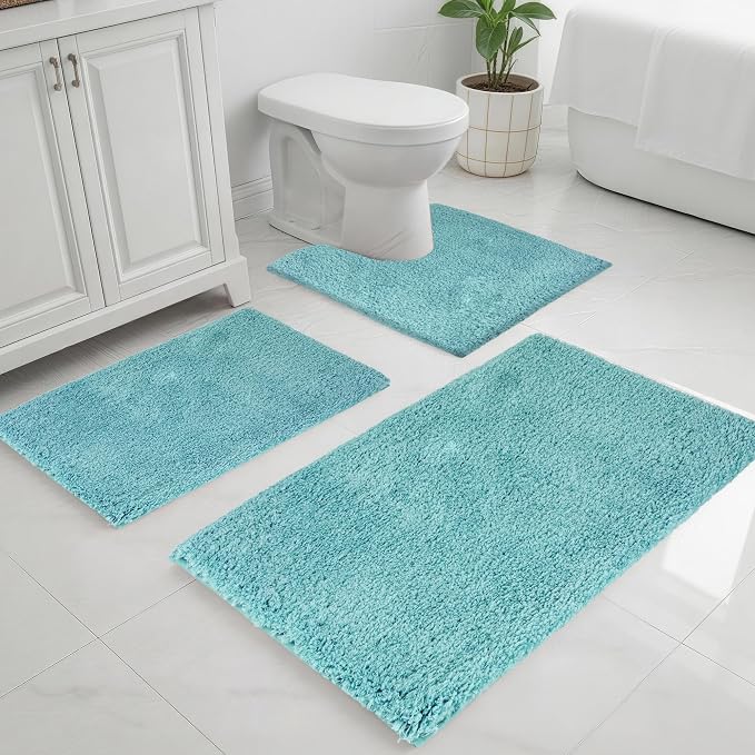 Bathroom Rugs Sets 3 Piece Non Slip Washable Bath Mat Set | Microfiber bath rug set with toilet mats for bathroom , Soft Absorbent toilet rug set TPR Rubber Backed bathroom floor mat