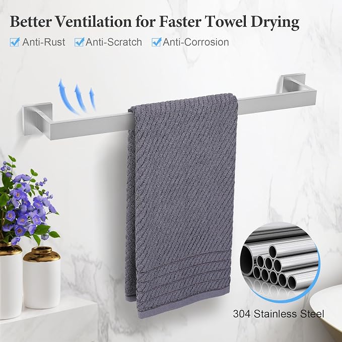 TURS Bathroom Hardware Set Brushed Towel Bar Set Stainless Steel Bathroom Accessories Towel Holder Sets Wall Mounted