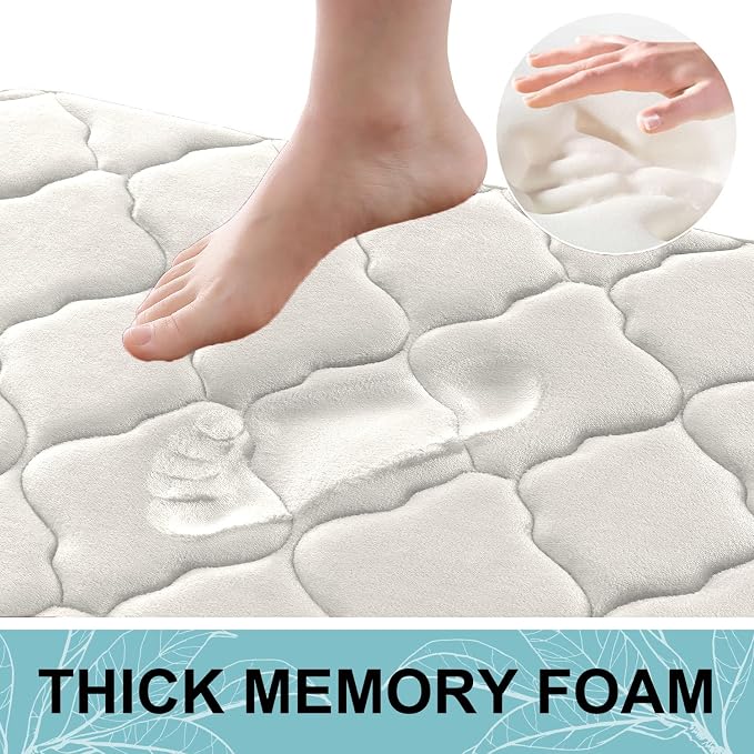 OLANLY Memory Foam Bath Mat Rug 24x16, Ultra Soft Bathroom Rugs, Cream | Thick Absorbent Carpet, Non-Slip Backing, Machine Washable, for Bathroom Floor, Tub, Shower and Home Decor Accessories
