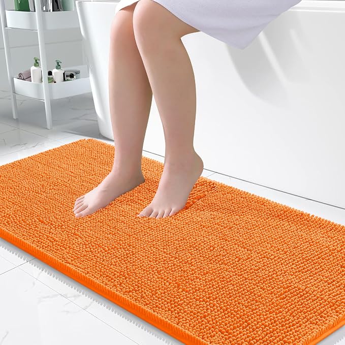 OLANLY Large Bathroom Rugs 50x30, Extra Soft Absorbent Chenille Bath Rugs | Orange, Quick-Drying Rubber Backing, Machine Washable Bath Mat for Bathroom Floor, Tub and Shower, Home Decor Accessories