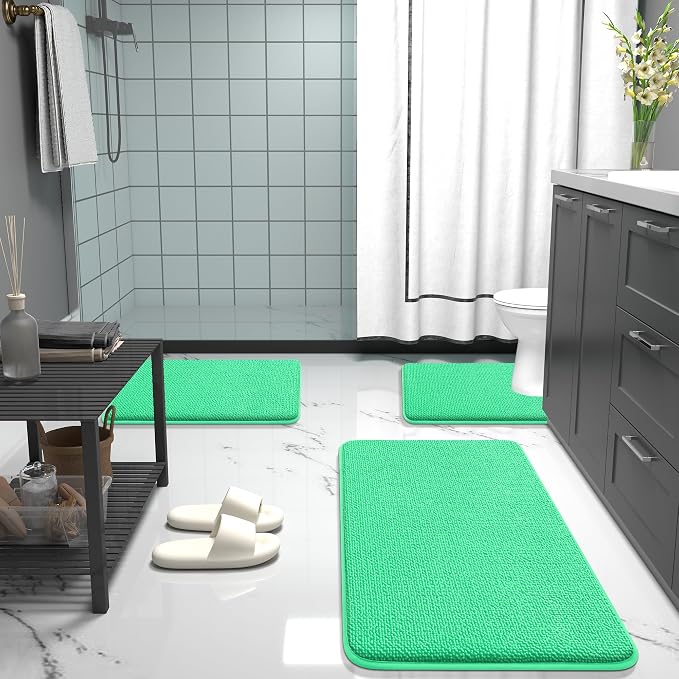 OLANLY Memory Foam Bathroom Runner Rugs 44x24, Long Bath Mats, Mint Green | Soft Quick Dry Bath Rugs, Non-Slip, Absorbent Machine Washable Mat for Bathroom Floor, Tub and Shower, Home Decor Accessories