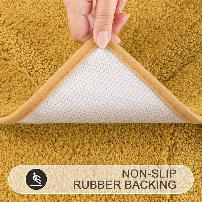 SHACOS 3 Pieces Bathroom Rugs with Toilet Lid Cover, Honey Mustard | Soft Absorbent, Non Slip, Washable, Microfiber, 16"x24"+U-Shape 20"x24"+Lid Cover19"x21"