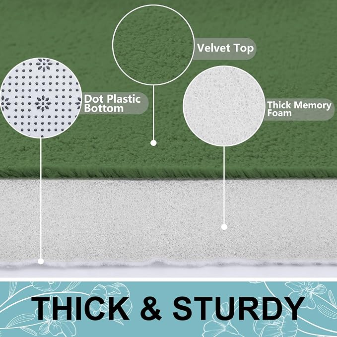 Smiry Memory Foam Bath Mat 24x16, Extra Soft and Absorbent Bathroom Rugs | Olive Green, Quick Dry Machine Washable Non-Slip Bath Mat for Bathroom Floor, Shower and Tub