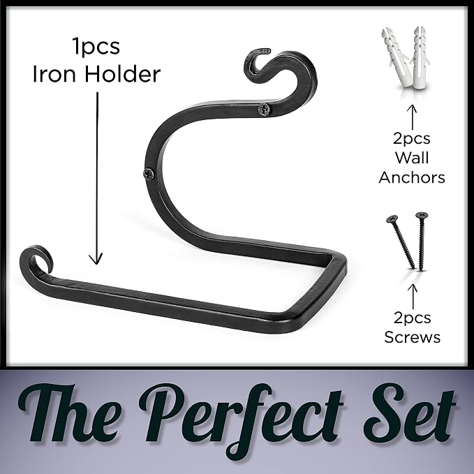 Blacksmith Handmade Toilet Paper Holder - Wrought Iron Rustic Wall Mount Tissue Holder for Bathroom, Toilet Paper Roll Holder for Farmhouse Style Homes & Vintage Houses - Black, 6 x 4.4 Inches