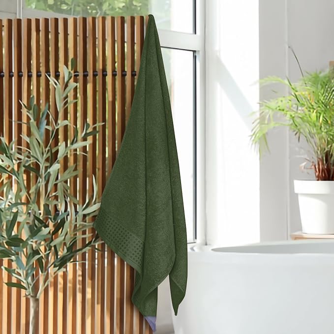 GLAMBURG Ultra Soft 4 Pack Oversized Bath Towel Set 27x54 inches, 100% Cotton Bath Towels, Highly Absorbant Compact Quickdry & Lightweight Towel, Ideal for Gym Travel Camp Pool - Olive Green