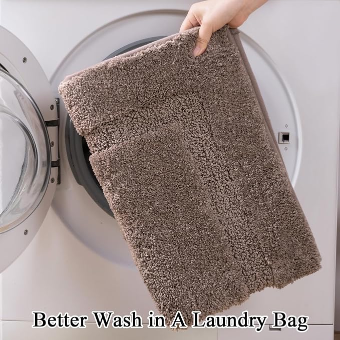 SHACOS Soft Microfiber Bathroom Rugs Set 2 Pieces with Toilet Rug | Absorbent Plush Bath Mat U Shaped Contour Bath Shower Rug, Non Slip Washable Fluffy Bathroom Floor Mats, 32x20+24x20, Coffee