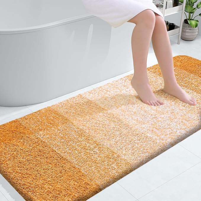 OLANLY Bathroom Runner Rug 54x24, Extra Soft Absorbent Microfiber Bath Rugs | Golden Yellow, Non-Slip Quick-Drying Rubber Backing, Washable Long Bath Mat for Floor, Tub and Shower, Home Decor