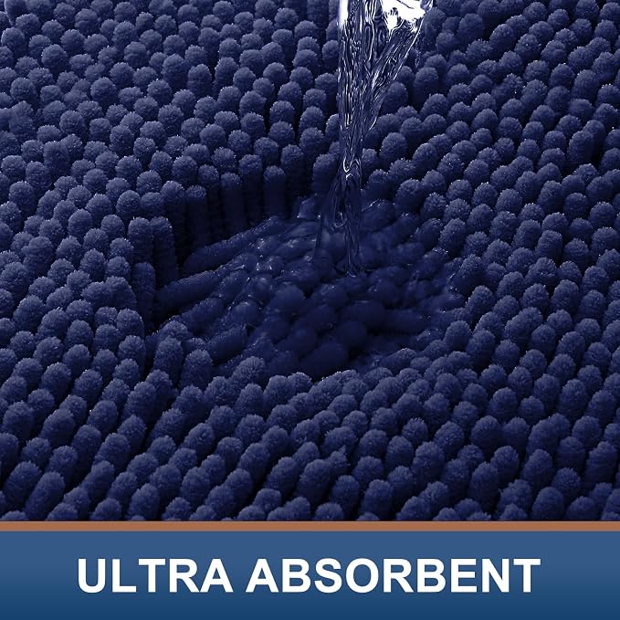 Smiry Chenille Bathroom Rugs Sets 2 Piece (36x24+24x16, Navy Blue) | Soft Absorbent Machine Washable Non Slip Shaggy Bath Rug Set for Tub, Shower, and Floor, Home Decor