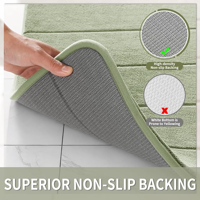 Yimobra Long Bath Mat 44"x24", Super Soft Quick Dry Memory Foam Bathroom Rug, Water Absorbent, Non Slip Backing Machine Washable for Tub Shower, Thick Comfort Support, Sage Green