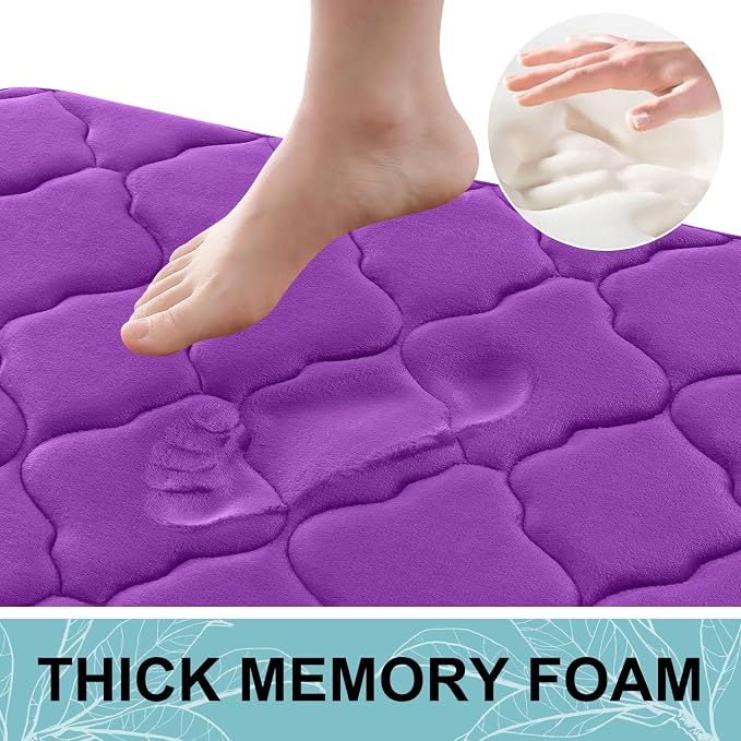 OLANLY Memory Foam Bath Mat Rug 44x24, Ultra Soft Bathroom Rugs, Purple | Thick Absorbent Carpet, Non-Slip Backing, Machine Washable, for Bathroom Floor, Tub, Shower and Home Decor Accessories