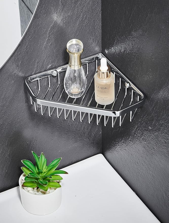 Corner Shower Caddy Basket,Shampoo Holder for Shower Wall,Inside Shower Shelf Bathroom Organizer,Solid Brass Material in Polished Chrome