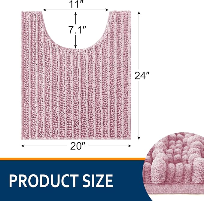 Smiry Bathroom Toilet Rugs U Shaped 24X20, Chenille Bath mats for Toilet | Dusty Rose Extra Soft Absorbent Non Slip Rubber Backing Contour Bath Rugs for Toilet, Machine Washable Contoured Bath Mats