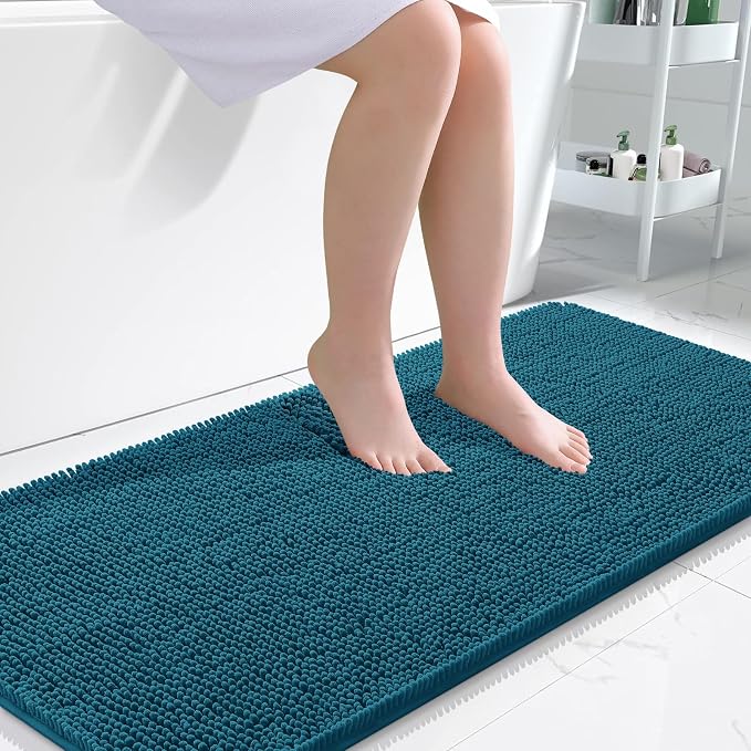 OLANLY Large Bathroom Rugs 50x30, Extra Soft Absorbent Chenille Bath Rugs | Peacock Blue, Quick-Drying Rubber Backing, Washable Bath Mat for Bathroom Floor, Tub and Shower, Home Decor Accessories
