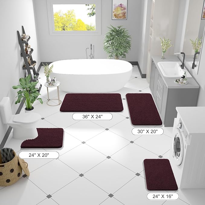 OLANLY Small Bathroom Rugs 24x16, Extra Soft Absorbent Chenille Bath Rugs, Rubber Backing Quick Dry, Machine Washable Bath Mats for Bathroom Floor, Tub and Shower, Home Decor Accessories, Black Cherry | Black Cherry, Quick-Drying Rubber Backing, Washab...