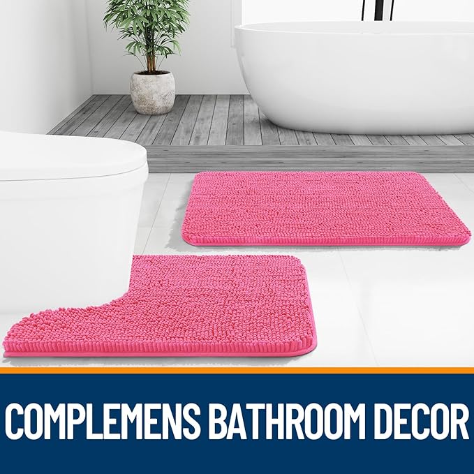 OLANLY Bathroom Runner Rugs 47x17, Extra Soft Absorbent Chenille Bath Rugs | Hot Pink, Quick-Drying Rubber Backing, Washable Long Bath Mat for Bathroom Floor, Tub and Shower, Home Decor Accessories