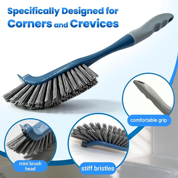 3 Pack Hard Bristle Scrub Brush Set, Cleaning Brush Designed for Cleaning Shower, Bathroom Faucets, Tile Grout, Sink Edges, Around Toilets, and Hard to Reach Corners and Crevices