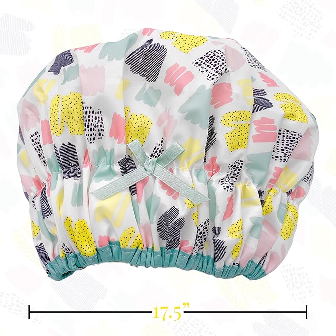 Betty Dain Fashionista Reusable Shower Cap, Living Color | Oversized Waterproof PEVA Lined Bath Cap for All Hair Lengths, Elastic Stretch Hem Hair Hat