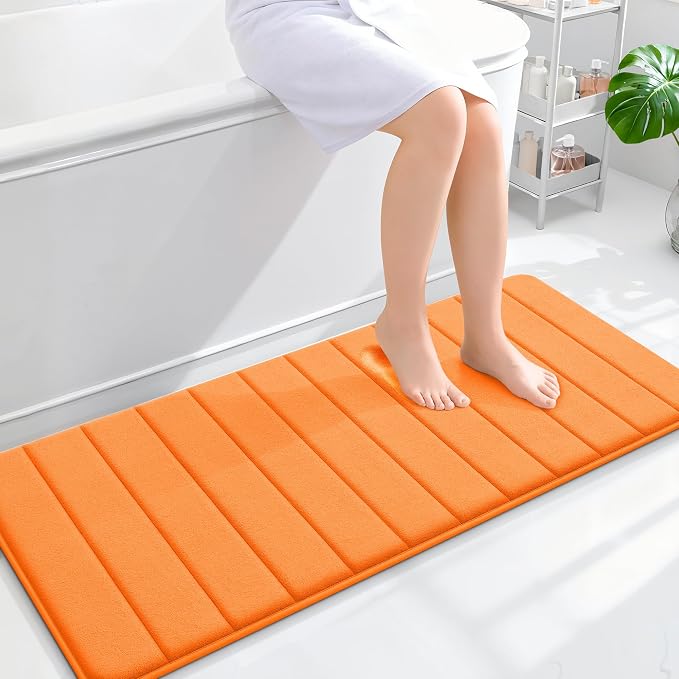 OLANLY Memory Foam Long Bathroom Rugs Runner 47x20, Super Soft Absorbent | Orange, Quick Dry Bath Mat, Machine Washable Shower Floor Rugs, Bathmat Carpet for Bathroom Floor, Tub and Shower