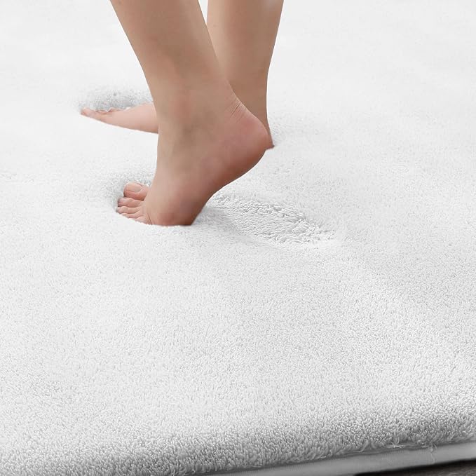 MINIDEAR Bathroom Rugs 47x20 Pure White - Thick Memory Foam Bath Mat, Ultra Soft & Plush Fluffy, Non-Slip, Quick Dry, Absorbent Washable Floor Mat for Tub, Toilet, Home Decor Accessories