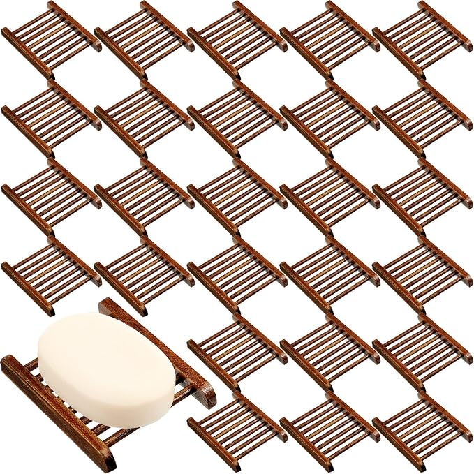 Honeydak 30 Pcs Bamboo Wood Soap Holder Wooden Soap Dish Tray Bathroom Wooden Sponge Case Handmade Bathtub Shower Dish Accessories for Home Sponge Scrubber(Charcoal)