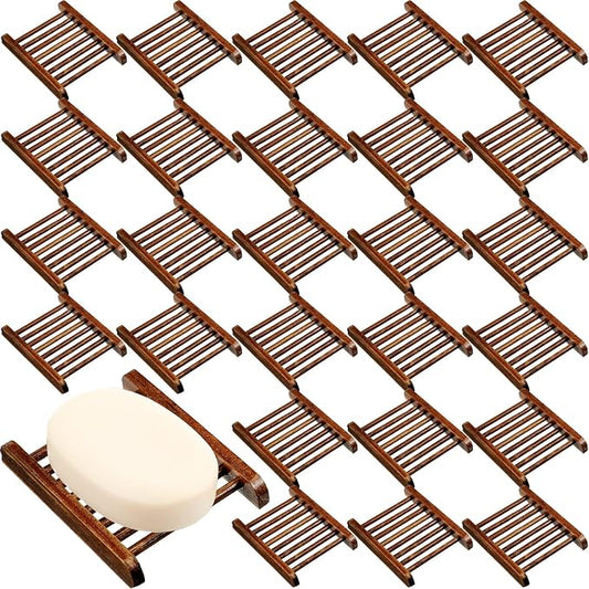 Honeydak 30 Pcs Bamboo Wood Soap Holder Wooden Soap Dish Tray Bathroom Wooden Sponge Case Handmade Bathtub Shower Dish Accessories for Home Sponge Scrubber(Charcoal)