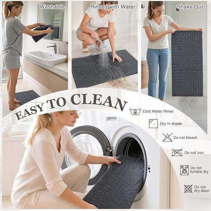 Homcomoda Bathroom Rugs Sets 3 Piece, Soft Absorbent Microfiber Bath Mats and U-Shaped Contour Toilet Rug, Non Slip Bath Rugs Machine Washable Shaggy Bath Room Floor Mats, Dark Grey