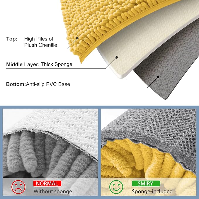 Smiry Chenille Bathroom Rugs Sets 2 Piece (30x20+24x16, Yellow | Soft Absorbent Machine Washable Non Slip Shaggy Bath Rug Set for Tub, Shower, and Floor, Home Decor