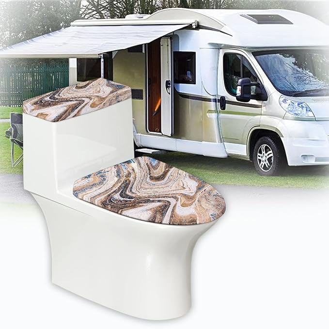 Marble Toilet Lid Covers and Tank Cover Set 2 Pcs Bathroom Toilet Set,Easy to Clean Washable Home Decoration