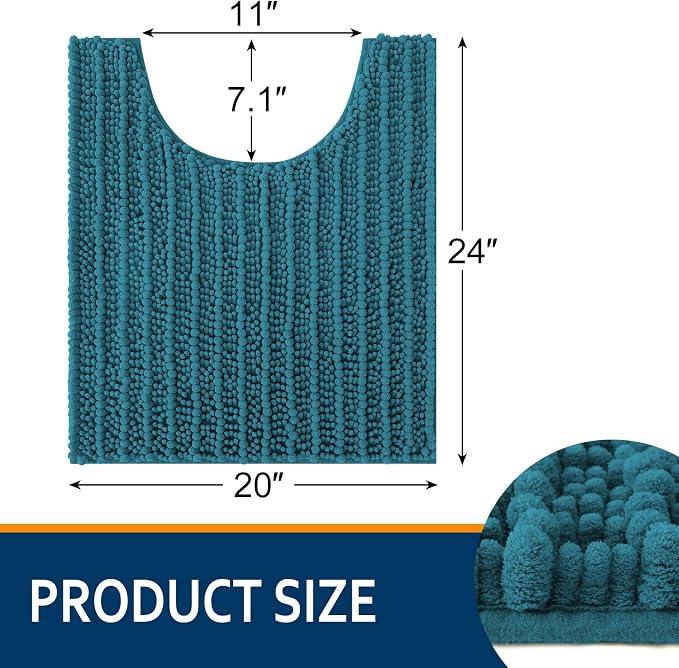 Smiry Bathroom Toilet Rugs U Shaped 24X20, Chenille Bath mats for Toilet | Lake Blue Extra Soft Absorbent Non Slip Rubber Backing Contour Bath Rugs for Toilet, Machine Washable Contoured Bath Mats