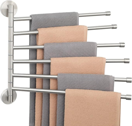 Alise Swivel Towel Rack, SUS304 Stainless Steel 6 Arms Towel Bar, Space Saving Swing Out Towel Rack, Towel Hanger for Bathroom, Wall Mount Drying Racks for Laundry, Brushed Nickel