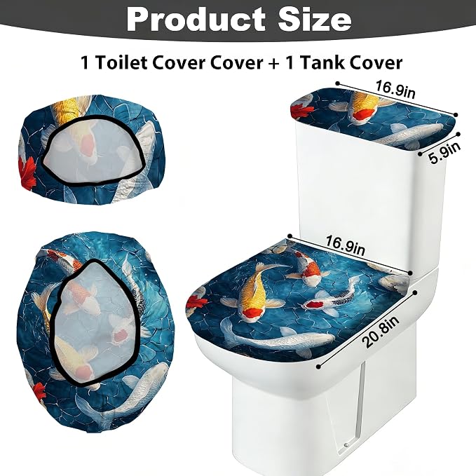 2 pack Toilet Lid Cover & Tank Lid Cover,Fits Standard & Elongated Toilet | Soft Stretchable Fabric,Machine Washable,Decorative Bathroom Protective Covers