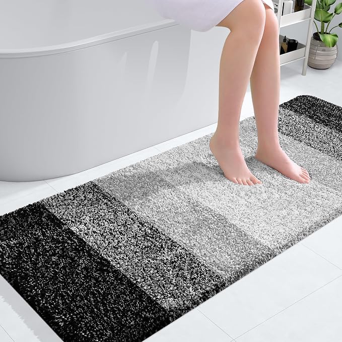 OLANLY Large Bathroom Rugs 50x30, Extra Soft Absorbent Microfiber Bath Rugs | Black, Non-Slip Quick-Drying Rubber Backing, Washable Plush Bath Mat for Floor, Tub and Shower, Home Decor Accessories