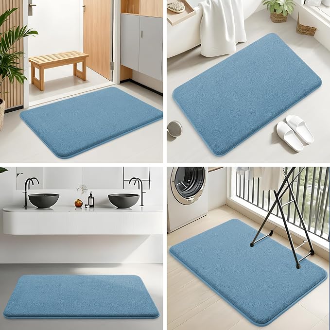 Smiry Memory Foam Bath Mat 59x35, Extra Soft Absorbent Bathroom Rugs | Grayish Blue Quick Dry, Machine Washable Bath Mats for Bathroom, Shower, Tub and Home Decor Accessories