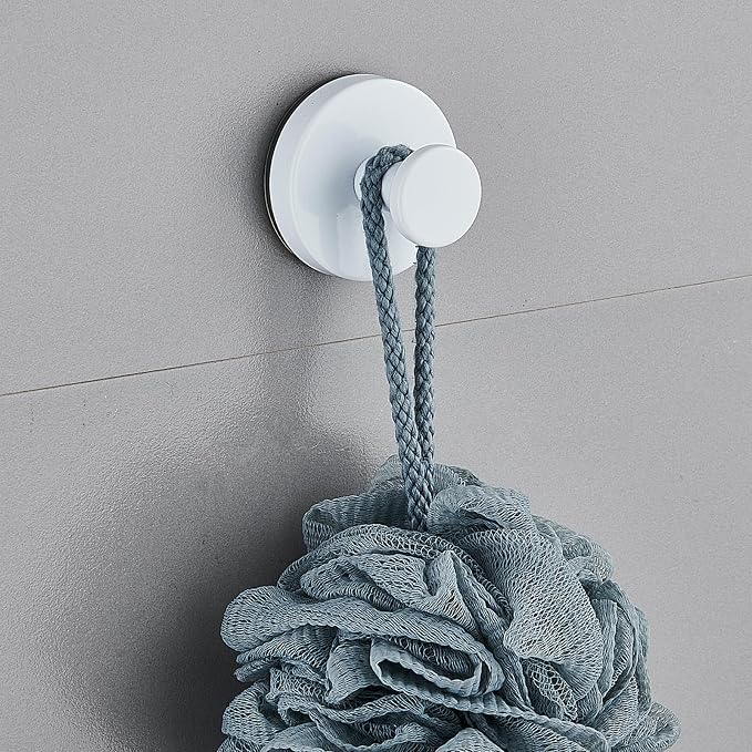 Suction Cup Hooks for Shower, Wreath Hangers for Front Door, Glass Door & Window - Strong Towel, Bath Robe, Loofah Hook Holder for Hanging up to 15 lbs - Waterproof (White, 4 Pack)