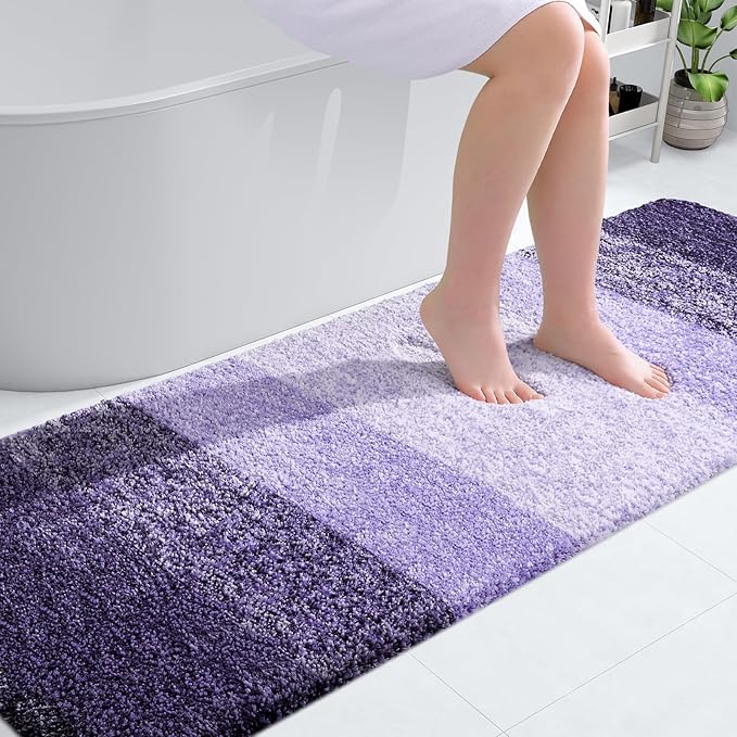 OLANLY Bathroom Runner Rug 70x20, Extra Soft Absorbent Microfiber Bath Rugs | Violet, Non-Slip Quick-Drying Rubber Backing, Washable Long Bath Mat for Floor, Tub and Shower, Home Decor