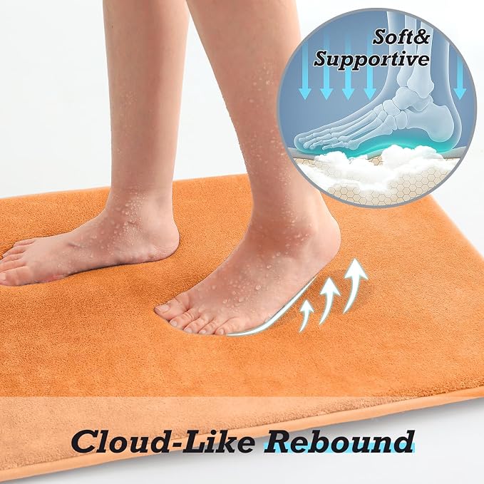 Bathroom Rugs Sets 2 Piece, Non-Slip & Quick Dry Bath Mat Set, Ultra Soft Velvet Bath Rugs for Bathroom, Toilet and Shower Floor, Orange