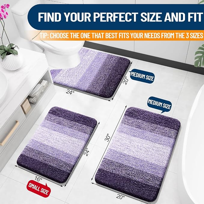 OLANLY Small Bathroom Rugs 24x16, Extra Soft Absorbent Microfiber Bath Rugs | Violet, Non-Slip Quick-Drying Rubber Backing, Washable Plush Bath Mat for Floor, Tub and Shower, Home Decor Accessories
